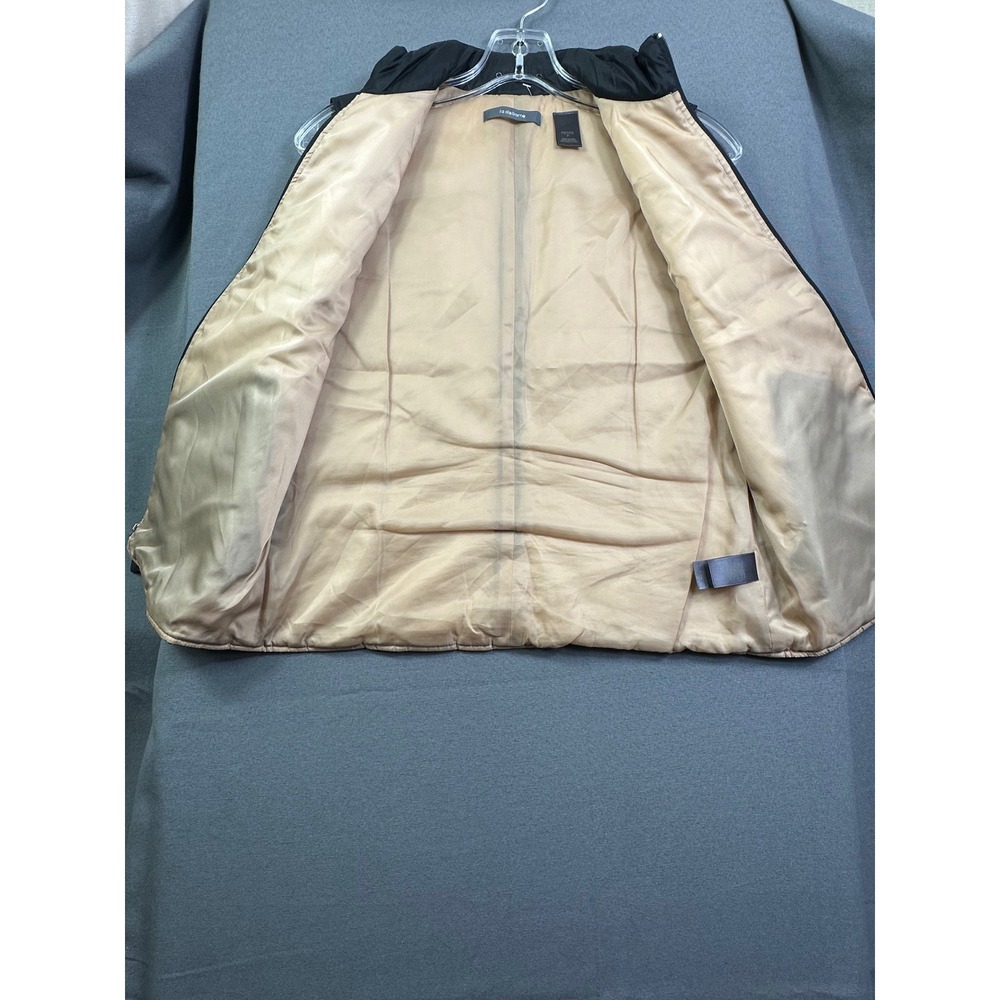 Liz Claiborne Women Petit P Black Quilt Puffer Vest Full Zip Mock Neck Tan Lined - Picture 3 of 13